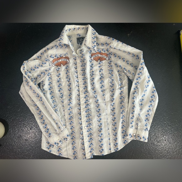 🎉 Roper Womens Long Sleeve Button Down White With Silver Snap Buttons Top Sz M - Picture 1 of 7